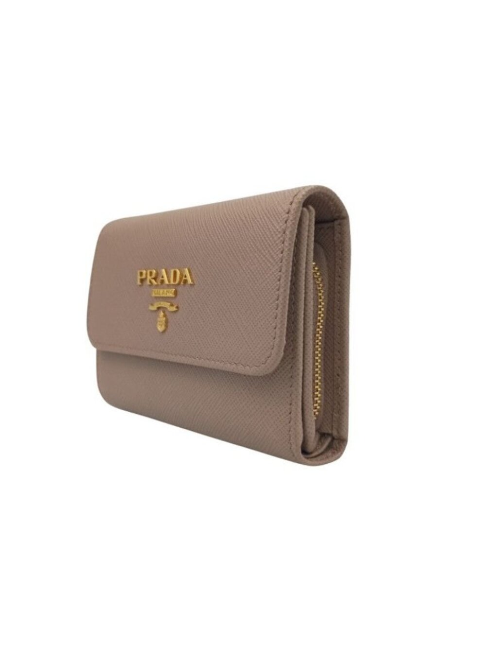 Prada Trifold Wallet Beige Saffiano Leather Gold - Picture 2 of 10